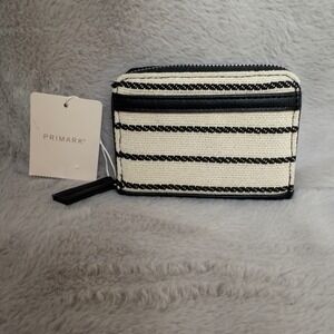 Primark Black White Striped Zip Around Wallet Card‎ Holder Coin Purse New